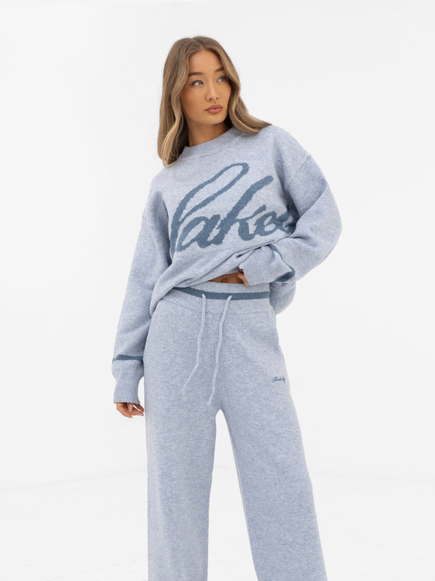 Margot Script Oversized Knitted Jumper - Icy Blue