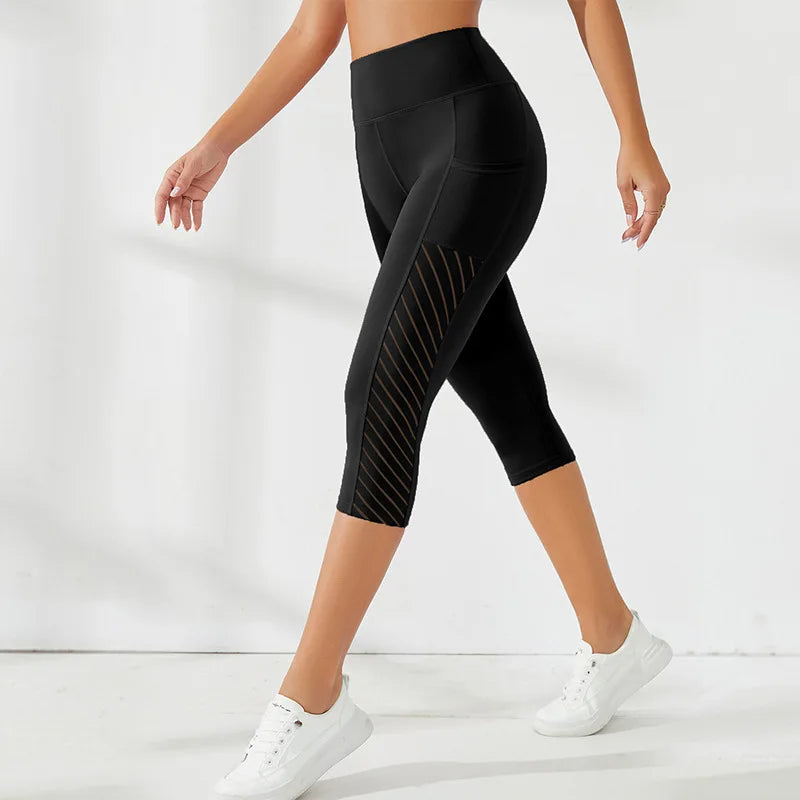 Women's Mesh Yoga Shorts – High Waist, Pocket Design, Push-Up Fit