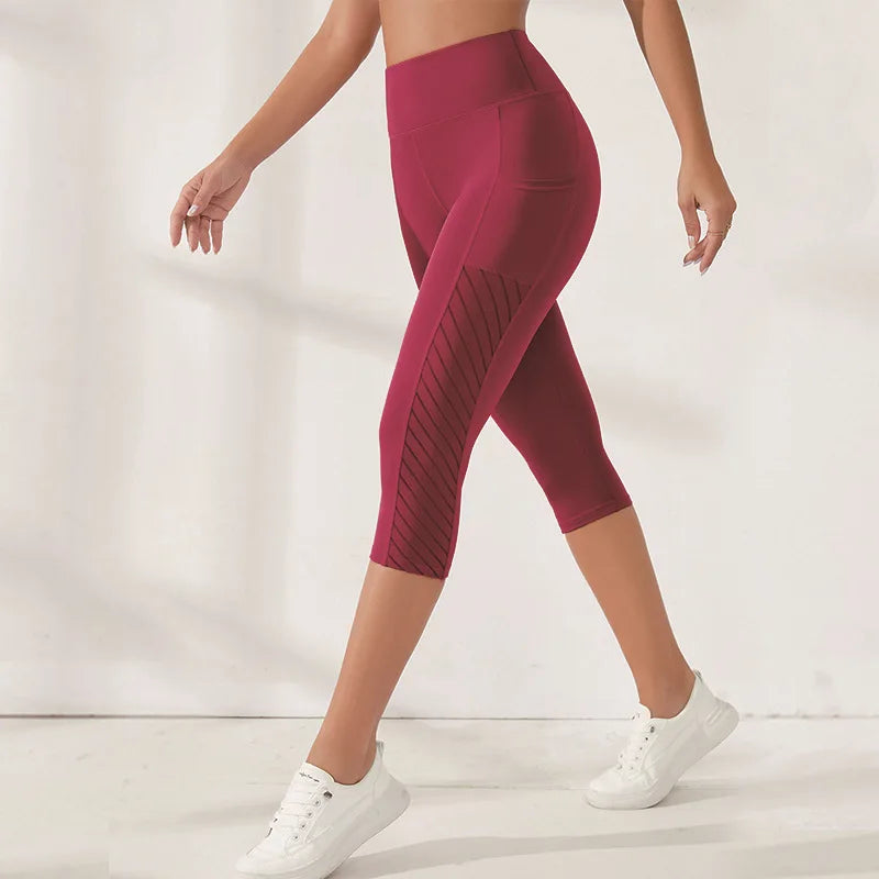 Women's Mesh Yoga Shorts – High Waist, Pocket Design, Push-Up Fit