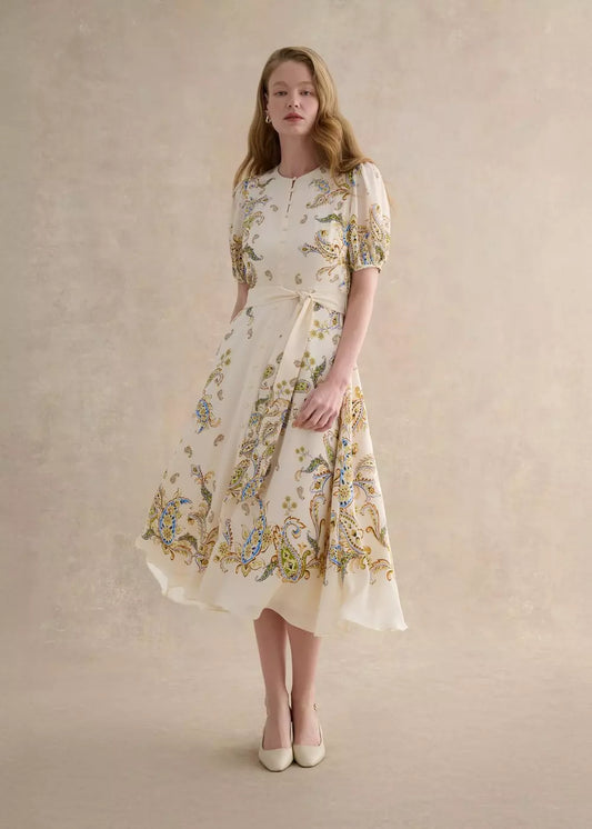Alma Paisley Silk Dress