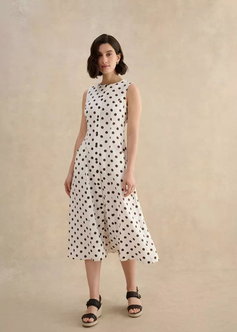 Petite Carmen Linen Polka Dot Dress