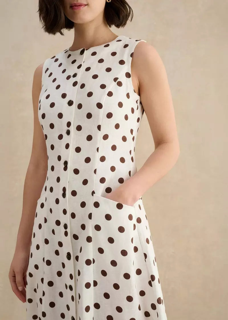 Petite Carmen Linen Polka Dot Dress