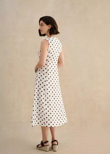 Petite Carmen Linen Polka Dot Dress
