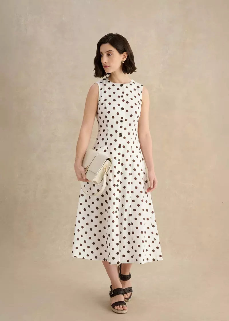 Petite Carmen Linen Polka Dot Dress