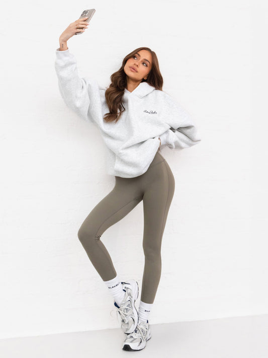 Addie Oversized Hoodie & Ultimate Active Leggings Set - Marl White & Safari Green