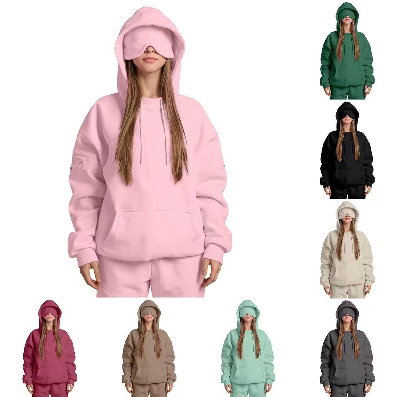 Built-in Eye Mask Hoodie Winter Warm Pullover Sweatshirt