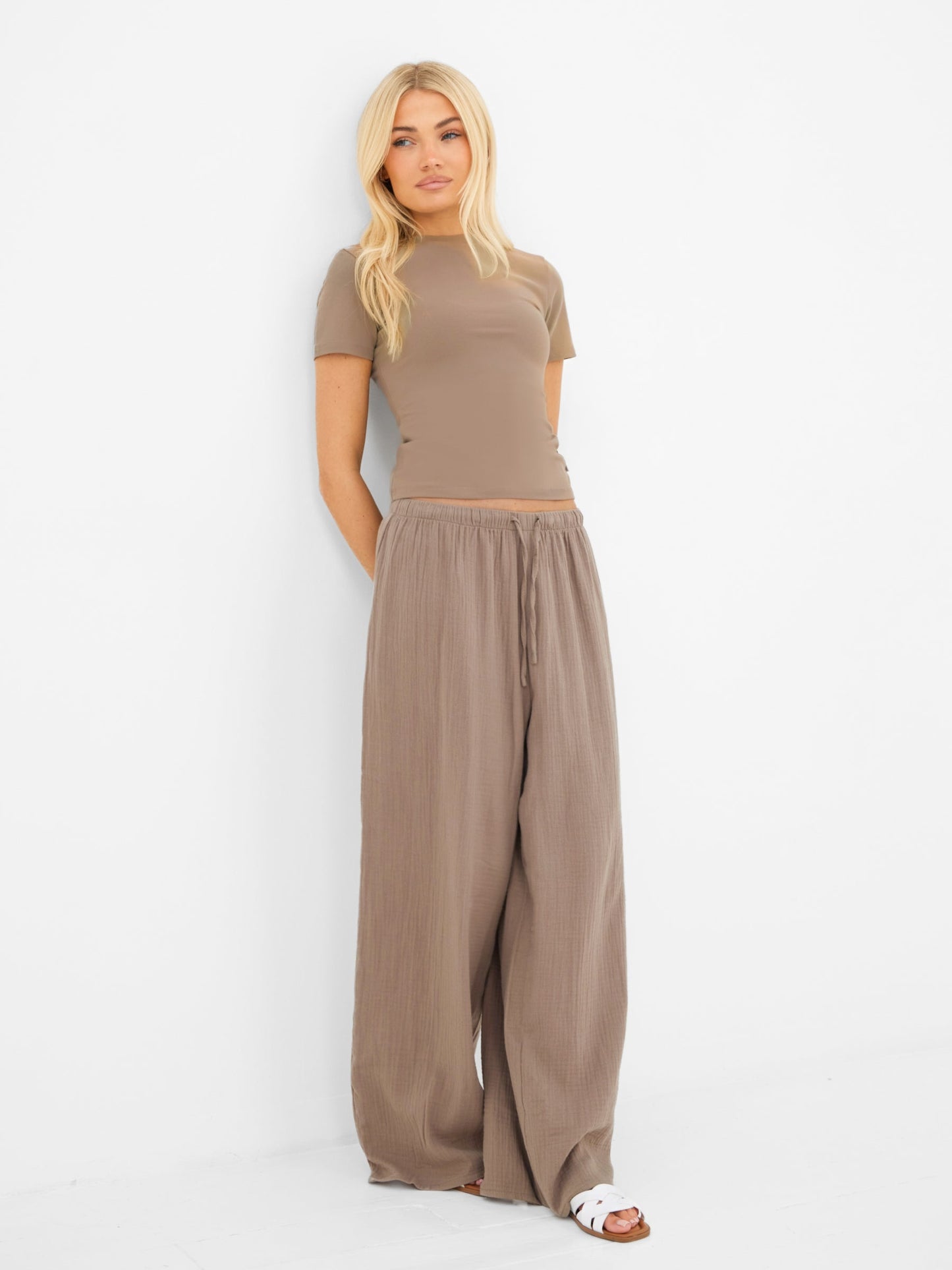 Lucia Baby Tee & Mila Wide Leg Trousers Set - Taupe