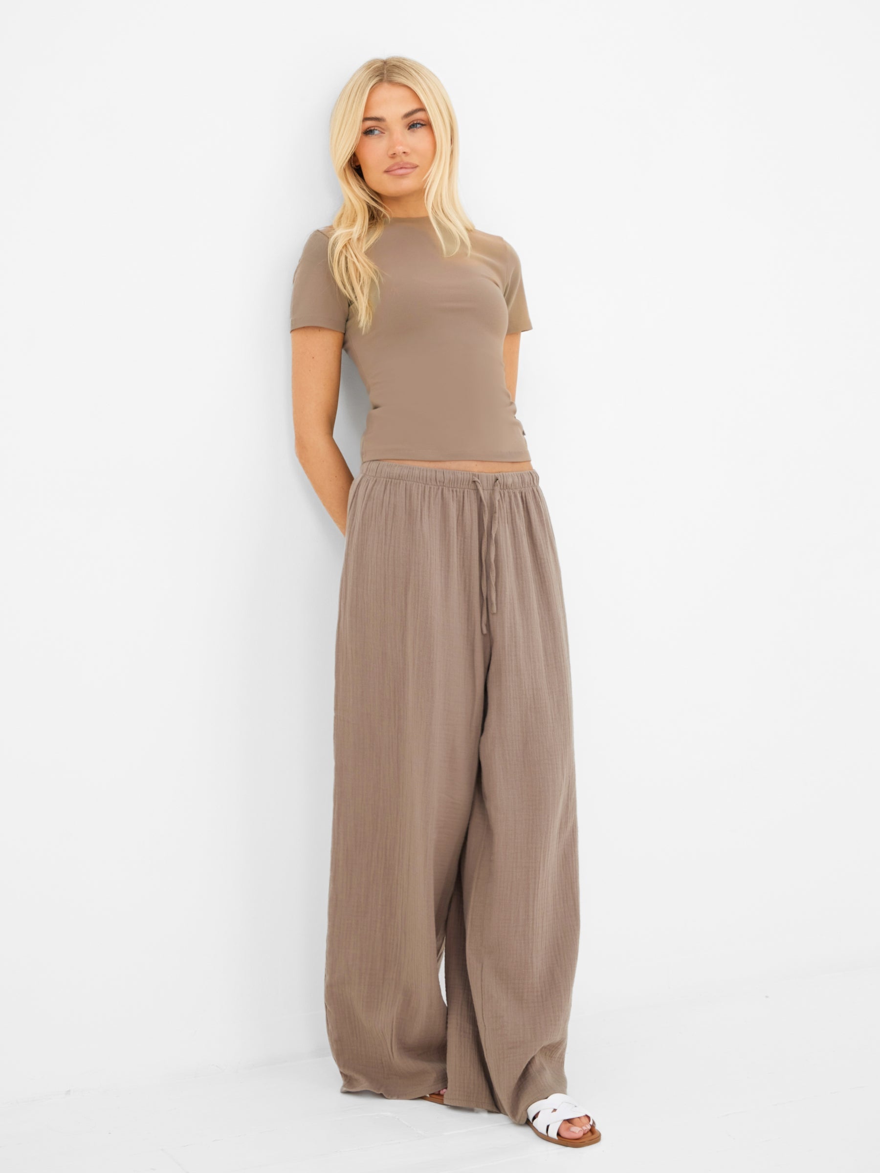 Lucia Baby Tee & Mila Wide Leg Trousers Set - Taupe