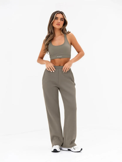 Isabel Wide Leg Sweatpants - Safari Green