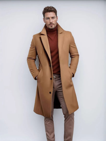 Men's Mid-Length Solid Color Windbreaker Coat