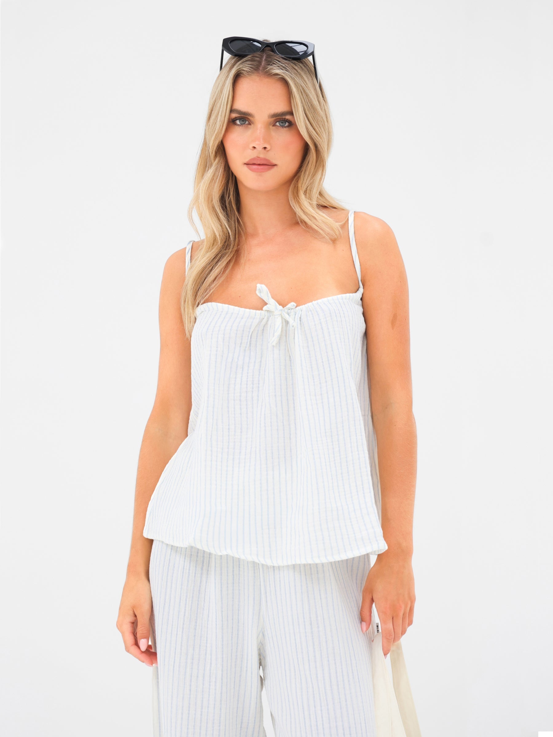 Mila Cami Top - White & Blue Stripe