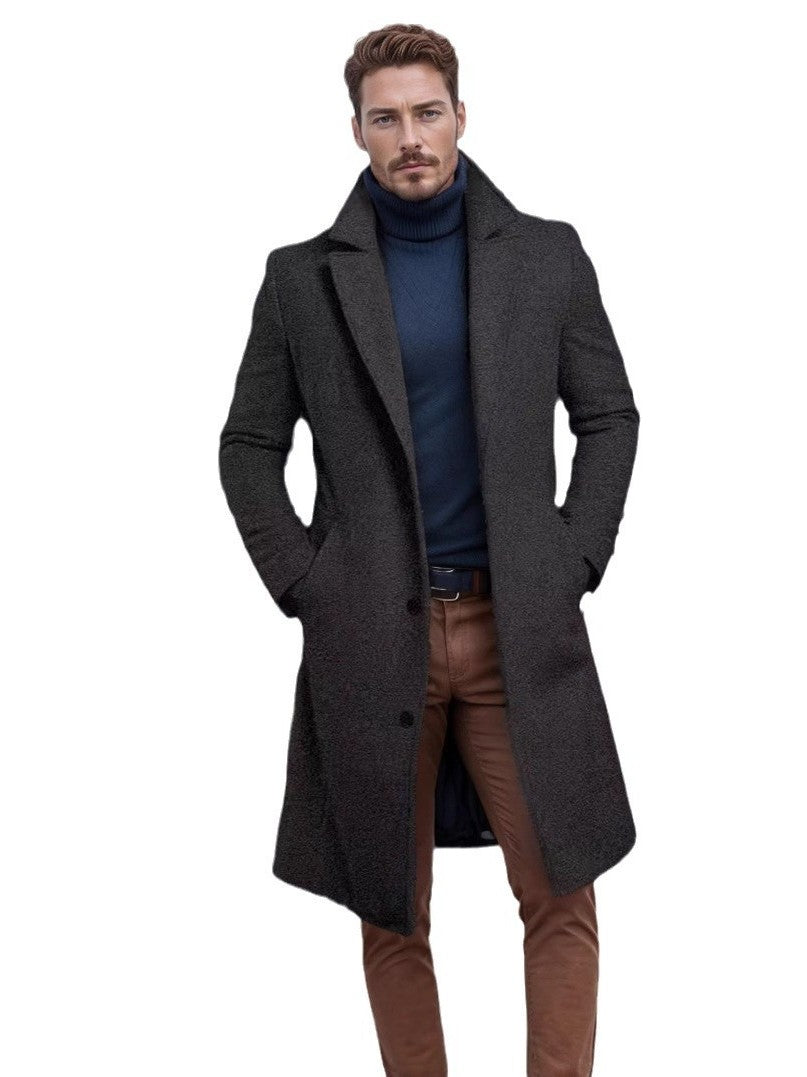 Men's Mid-Length Solid Color Windbreaker Coat