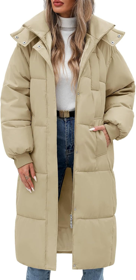 Vancavoo Women's Down Jacket Long Coats with Hood Thick Quilted Warm Jacket Parka Outercoat with Zip