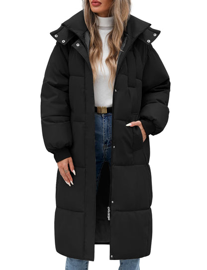 Vancavoo Women's Down Jacket Long Coats with Hood Thick Quilted Warm Jacket Parka Outercoat with Zip