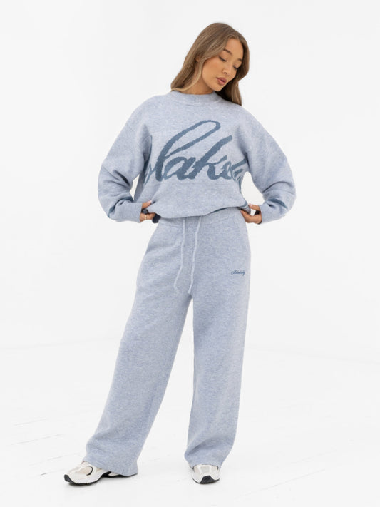 Margot Script Oversized Knitted Jumper - Icy Blue