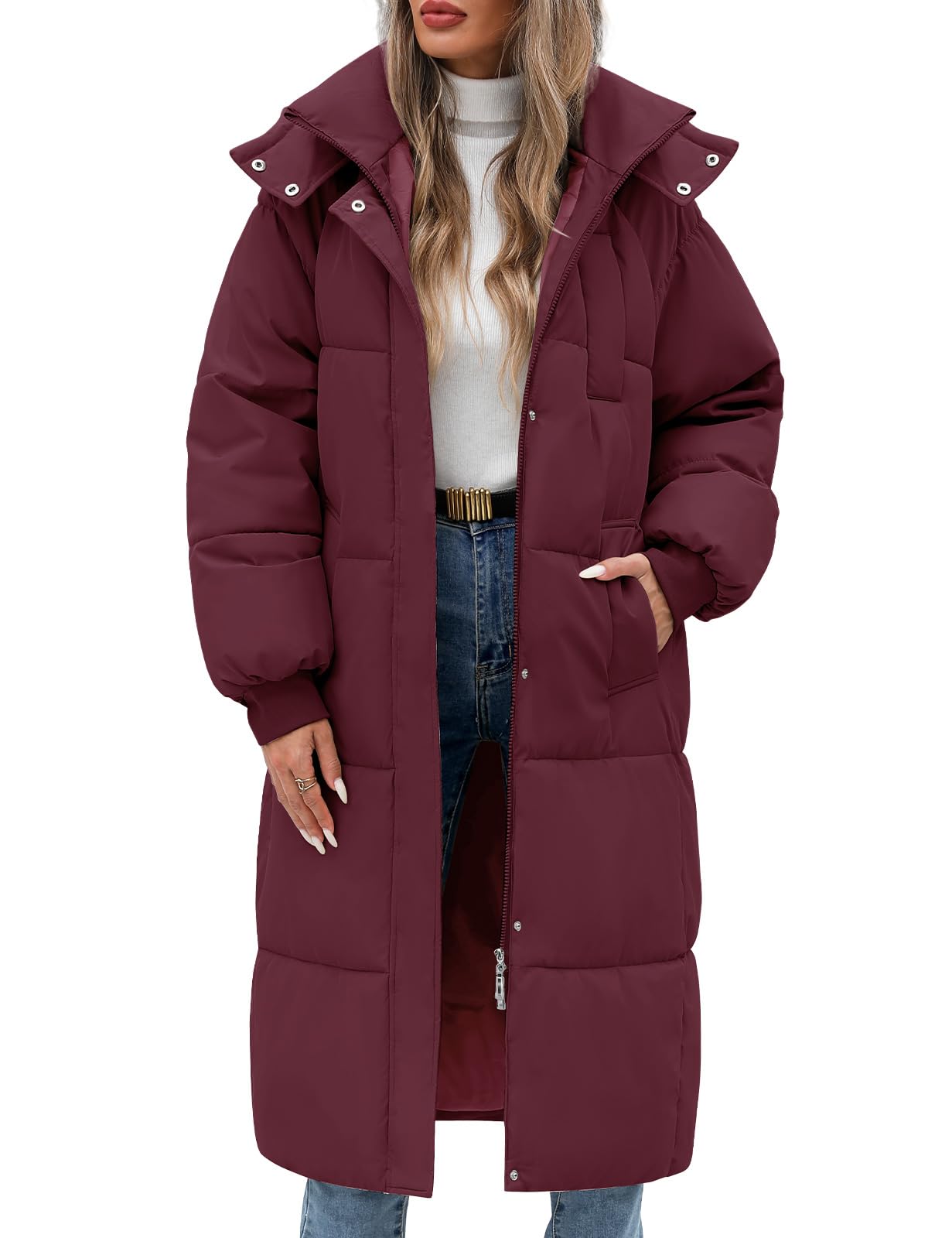 Vancavoo Women's Down Jacket Long Coats with Hood Thick Quilted Warm Jacket Parka Outercoat with Zip
