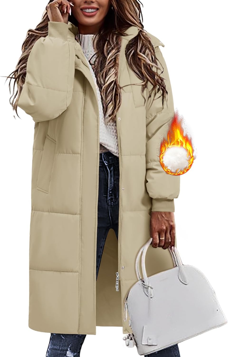 Vancavoo Women's Down Jacket Long Coats with Hood Thick Quilted Warm Jacket Parka Outercoat with Zip