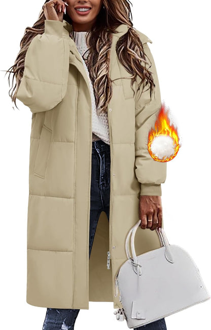 Vancavoo Women's Down Jacket Long Coats with Hood Thick Quilted Warm Jacket Parka Outercoat with Zip