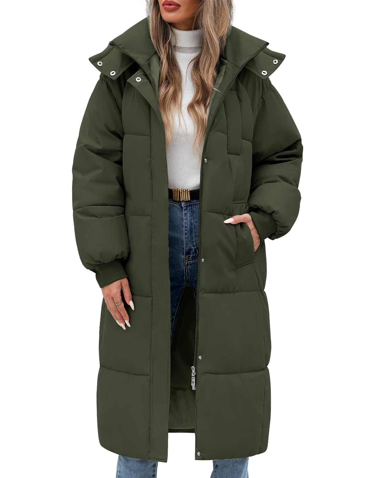 Vancavoo Women's Down Jacket Long Coats with Hood Thick Quilted Warm Jacket Parka Outercoat with Zip
