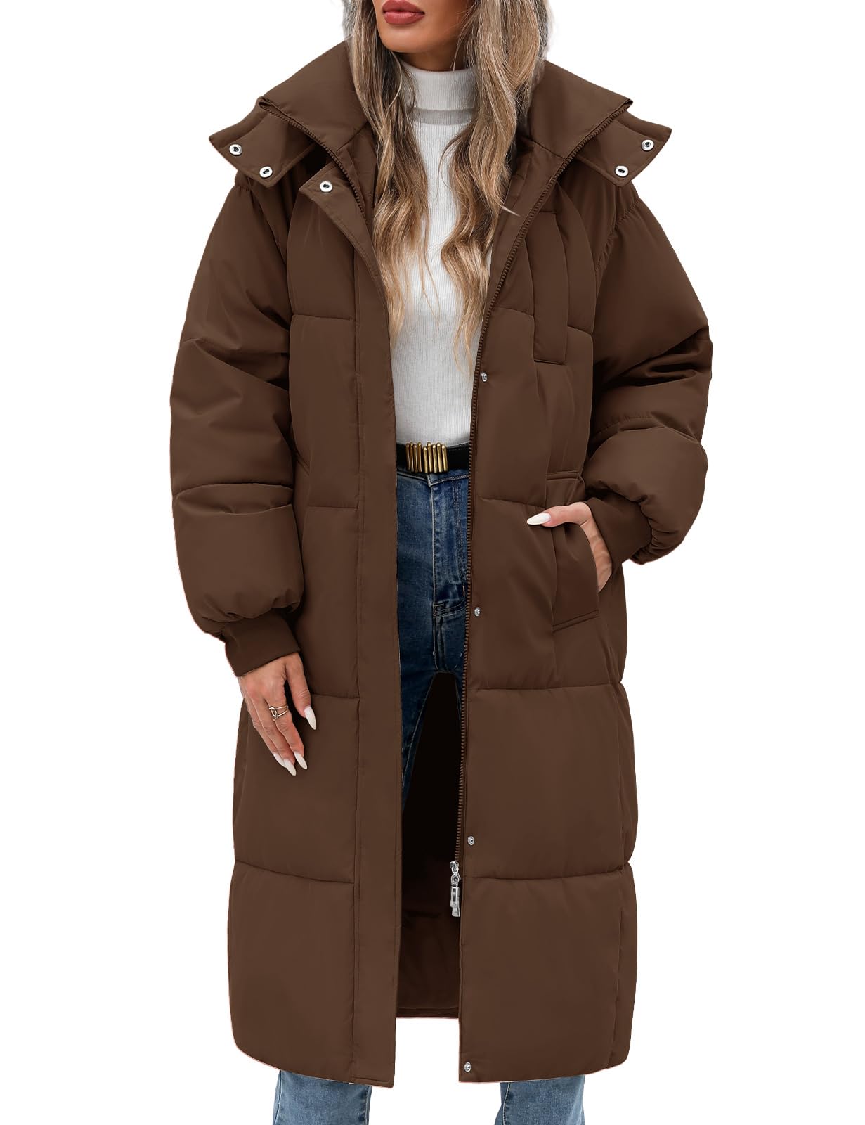 Vancavoo Women's Down Jacket Long Coats with Hood Thick Quilted Warm Jacket Parka Outercoat with Zip