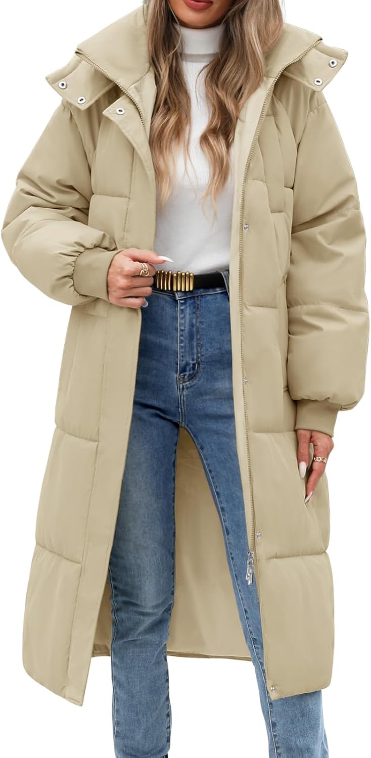 Vancavoo Women's Down Jacket Long Coats with Hood Thick Quilted Warm Jacket Parka Outercoat with Zip