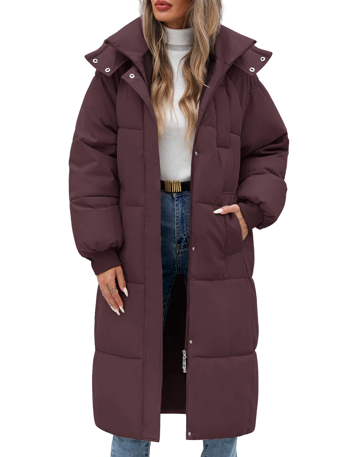 Vancavoo Women's Down Jacket Long Coats with Hood Thick Quilted Warm Jacket Parka Outercoat with Zip