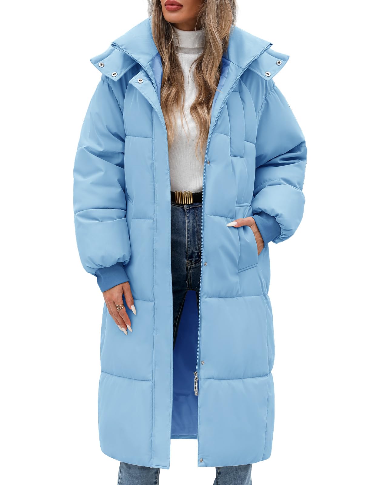 Vancavoo Women's Down Jacket Long Coats with Hood Thick Quilted Warm Jacket Parka Outercoat with Zip