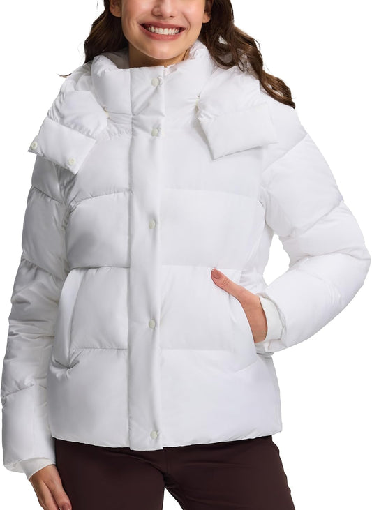 Pioneer Camp Women Winter Jacket Warm Quilted Jacket Windproof Waterproof Jacket with Removable Hood and Adjustable Waistband Lightweight Warm for Skiing Hiking Camping