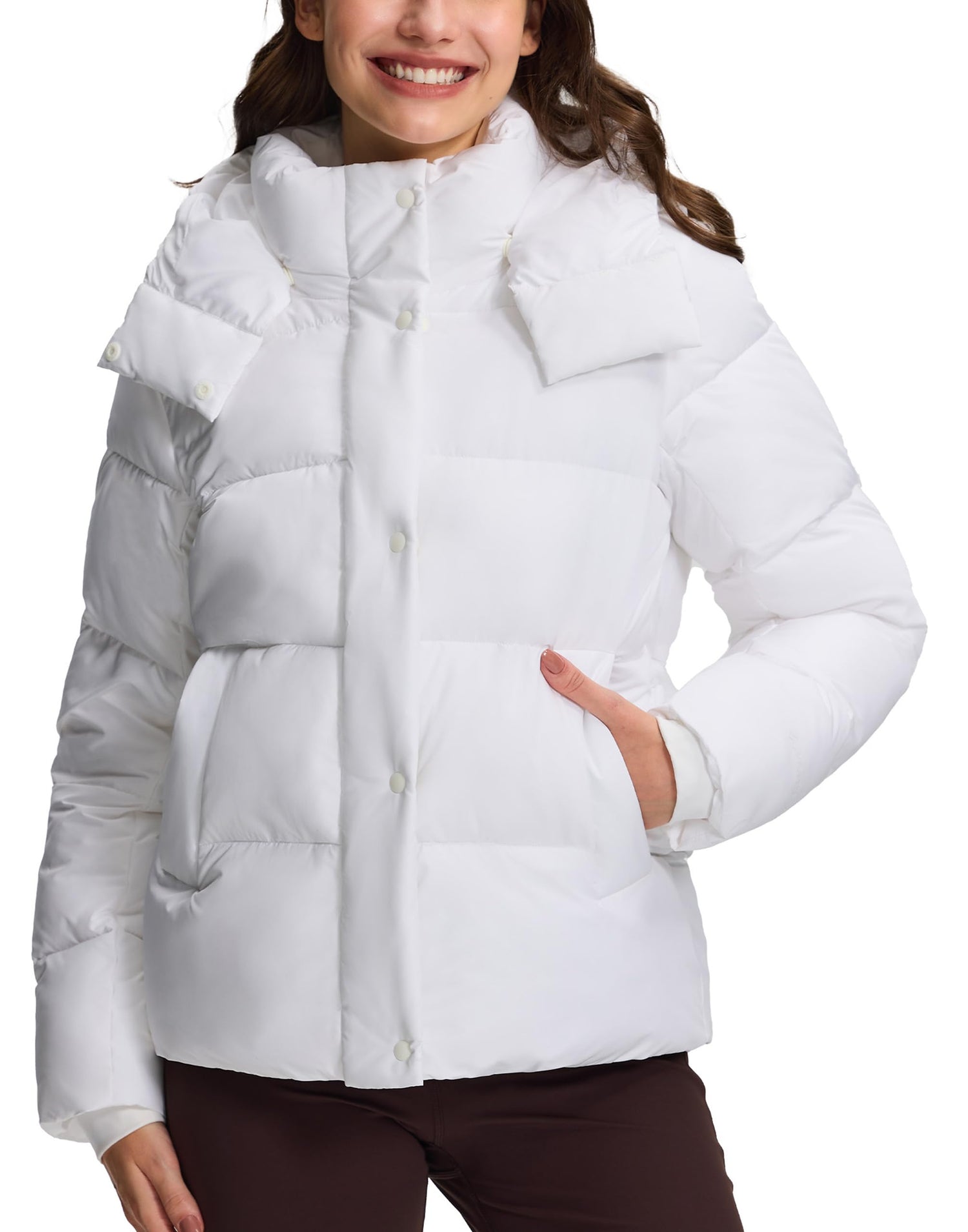 Pioneer Camp Women Winter Jacket Warm Quilted Jacket Windproof Waterproof Jacket with Removable Hood and Adjustable Waistband Lightweight Warm for Skiing Hiking Camping