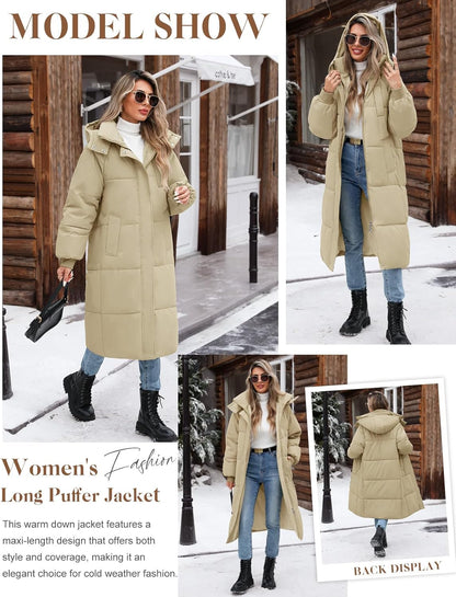Vancavoo Women's Down Jacket Long Coats with Hood Thick Quilted Warm Jacket Parka Outercoat with Zip