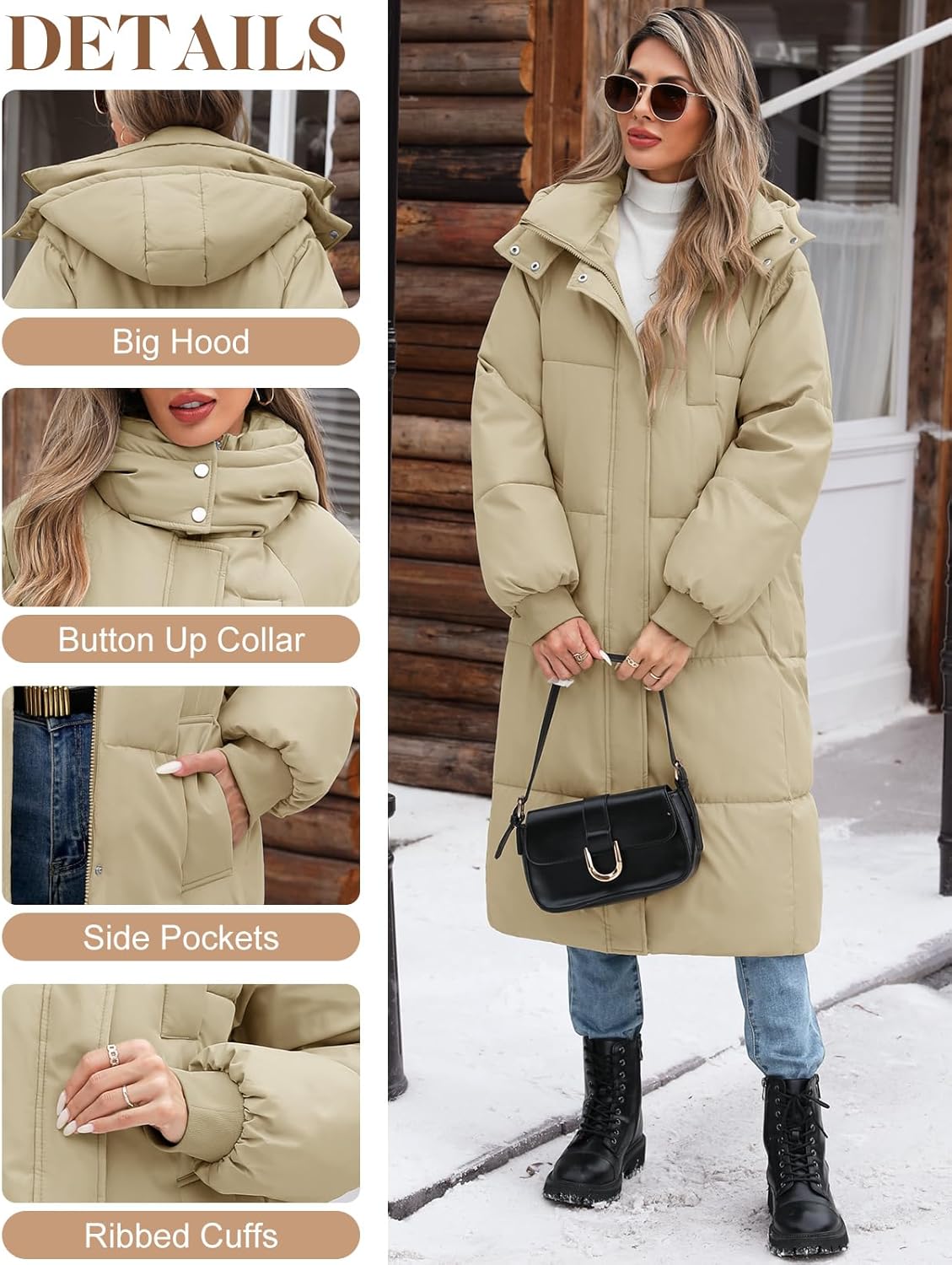 Vancavoo Women's Down Jacket Long Coats with Hood Thick Quilted Warm Jacket Parka Outercoat with Zip