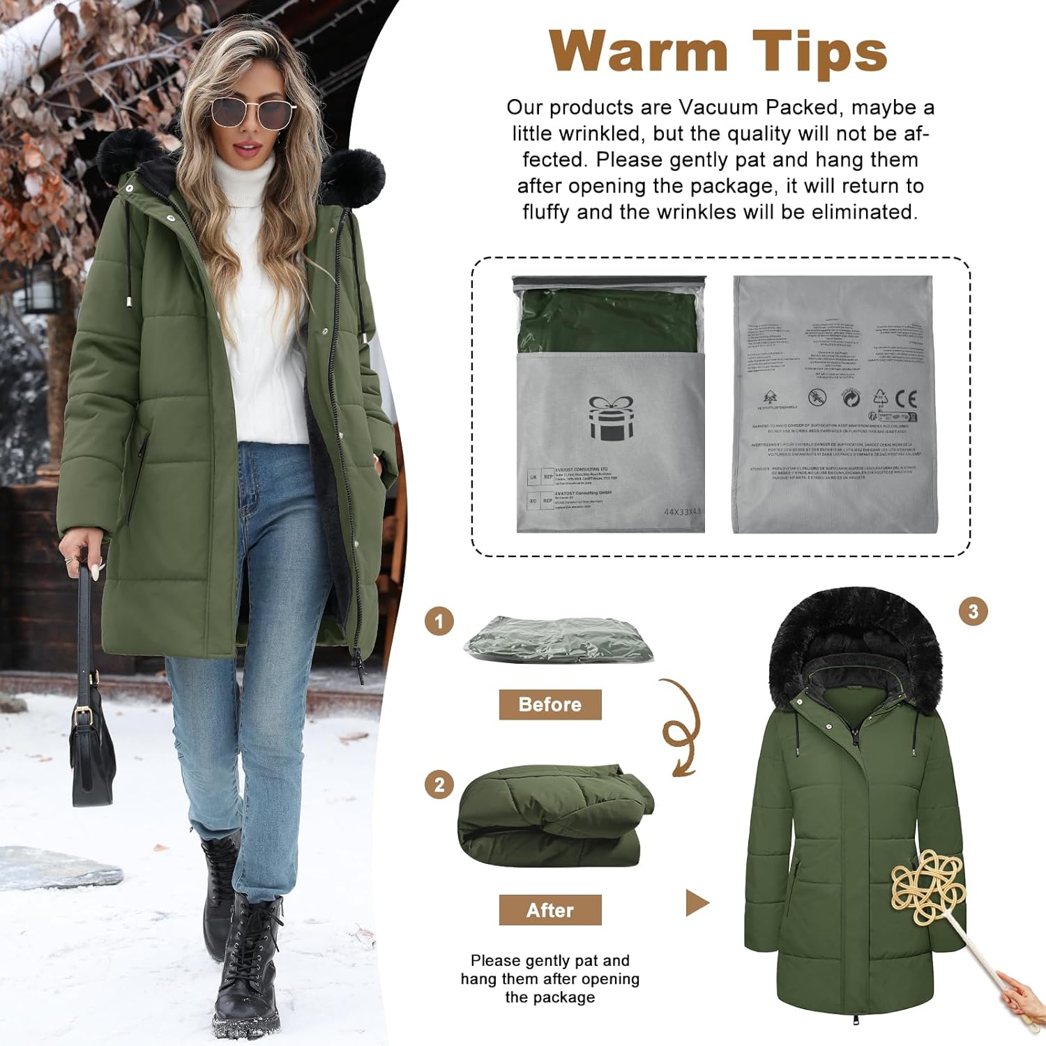 Tuopuda Women's Winter Warm Down Jacket Fleece Jacket Hooded Parkas Casual Mid-Length Quilted Down Coat with Pockets