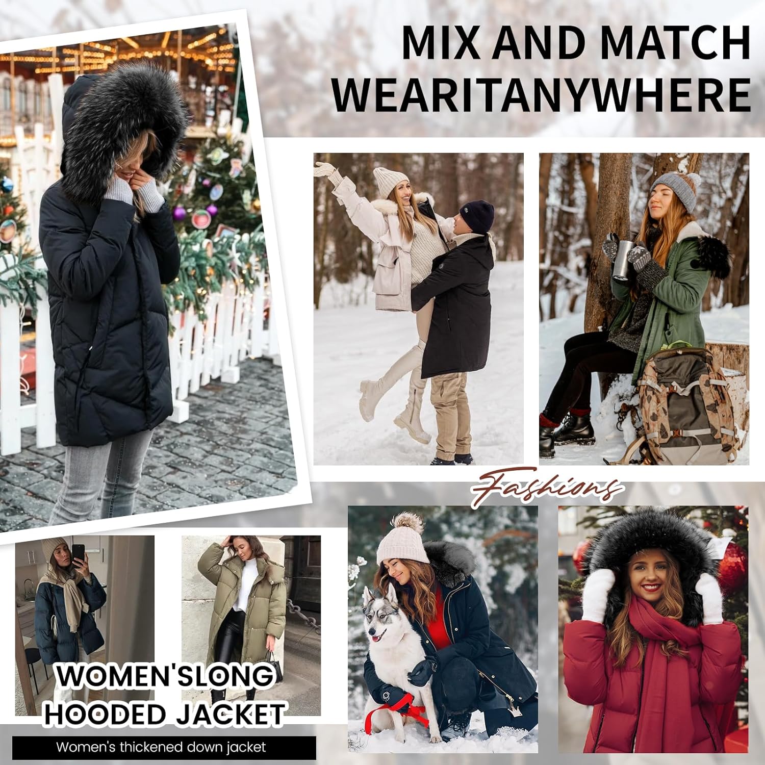 Tuopuda Women's Winter Warm Down Jacket Fleece Jacket Hooded Parkas Casual Mid-Length Quilted Down Coat with Pockets