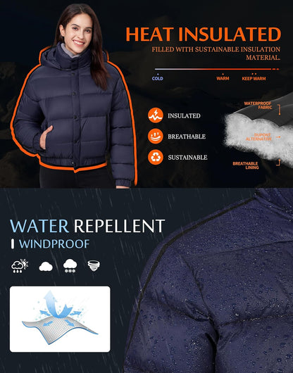 Pioneer Camp Women's Winter Jacket 3/4 Medium Thick Short Waterproof Jacket with Hood