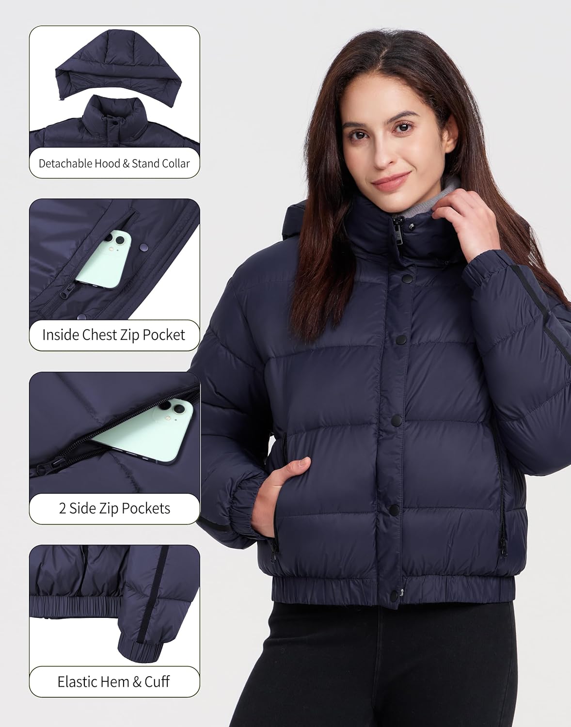 Pioneer Camp Women's Winter Jacket 3/4 Medium Thick Short Waterproof Jacket with Hood