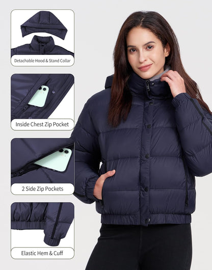 Pioneer Camp Women's Winter Jacket 3/4 Medium Thick Short Waterproof Jacket with Hood