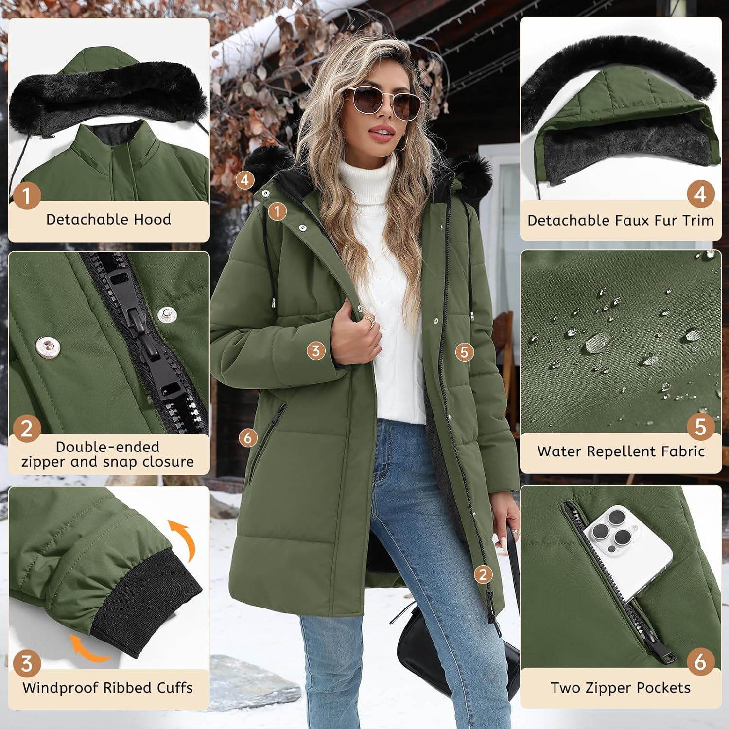 Tuopuda Women's Winter Warm Down Jacket Fleece Jacket Hooded Parkas Casual Mid-Length Quilted Down Coat with Pockets