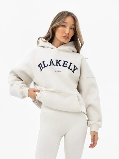 Varsity Oversized Hoodie - Chalk & True Navy