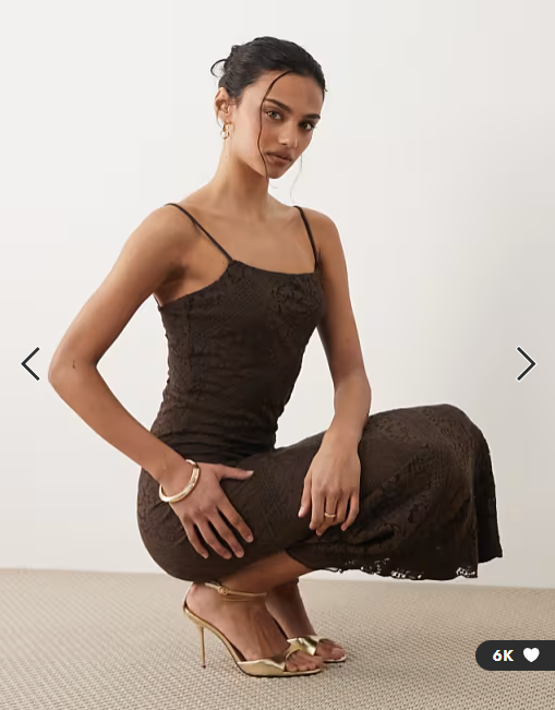 lace midi dress in brown