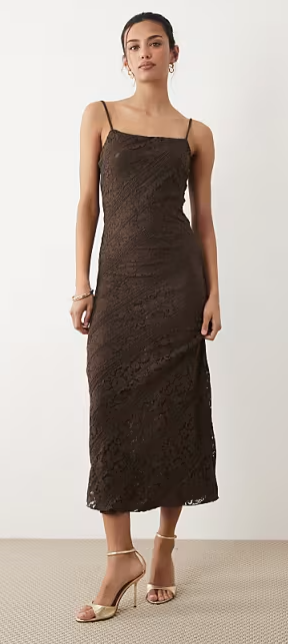 lace midi dress in brown