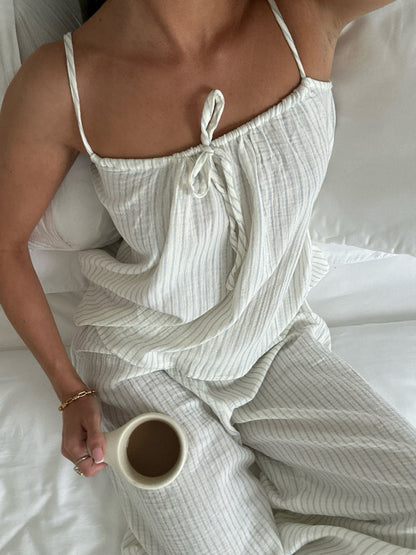 Mila Cami Top - White & Blue Stripe