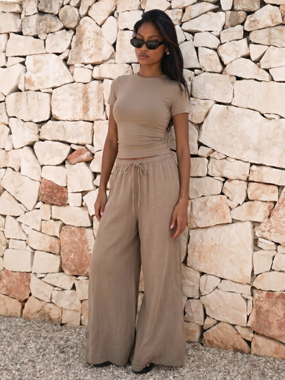 Lucia Baby Tee & Mila Wide Leg Trousers Set - Taupe