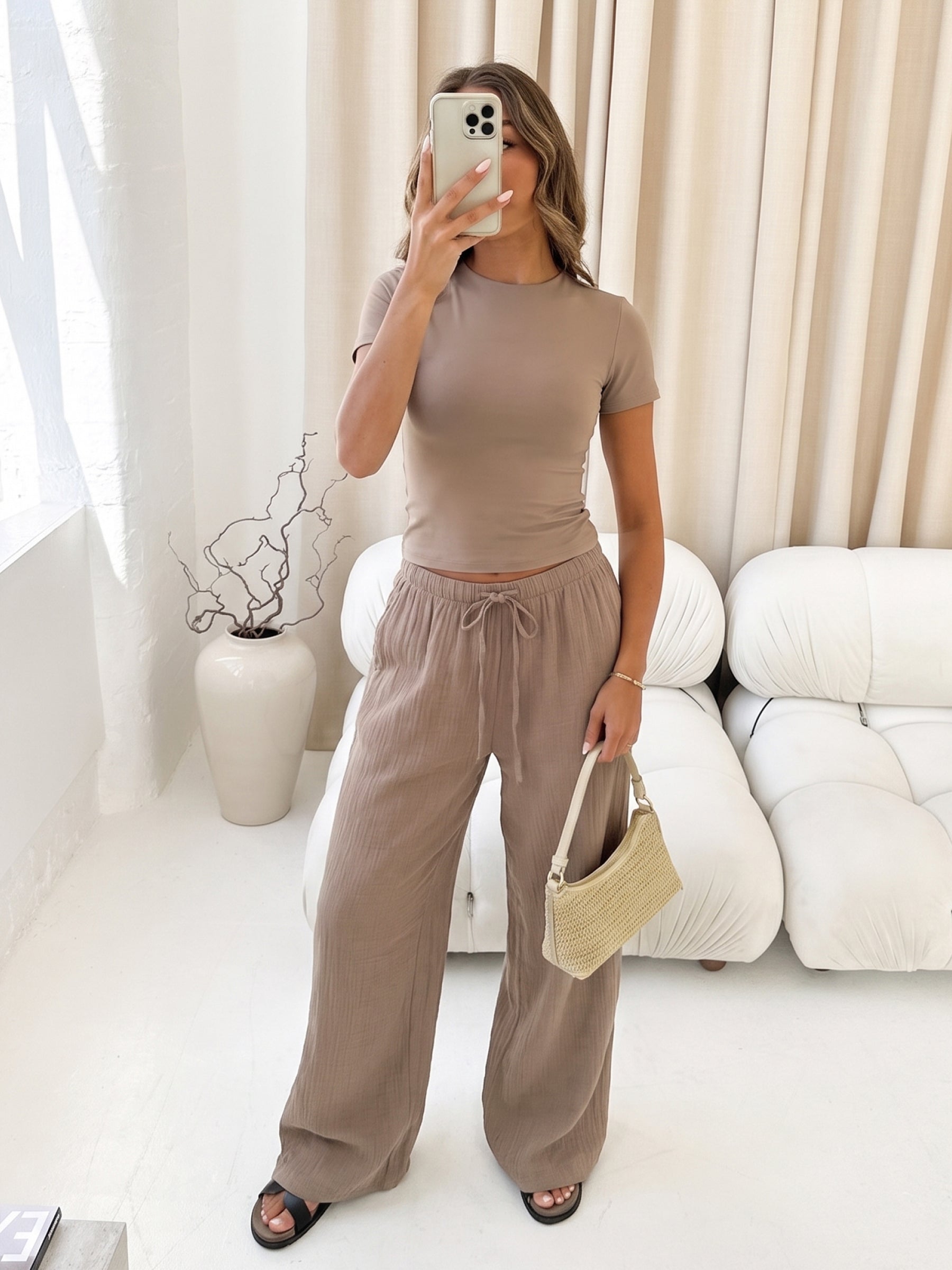 Lucia Baby Tee & Mila Wide Leg Trousers Set - Taupe