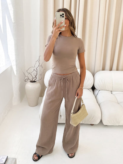 Lucia Baby Tee & Mila Wide Leg Trousers Set - Taupe