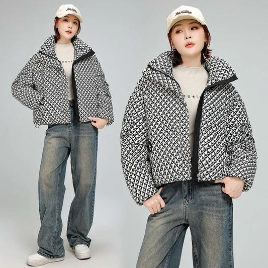 Women’s Quilted Padded Winter Jacket – Cropped Color Block