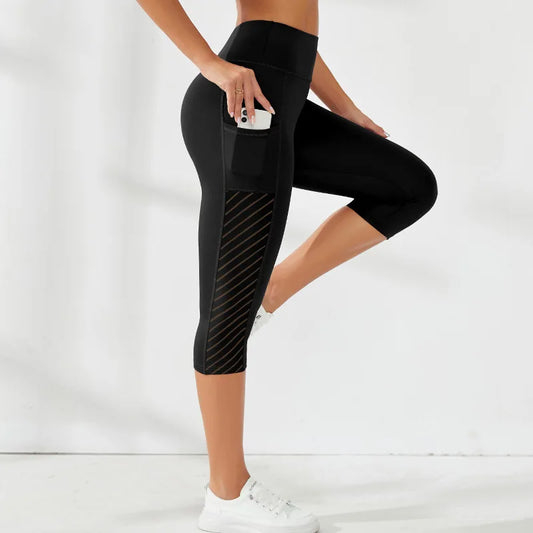 Women's Mesh Yoga Shorts – High Waist, Pocket Design, Push-Up Fit