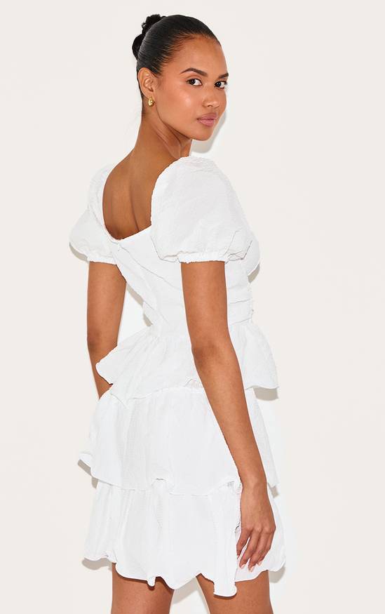 PrettyLittleThing Crinkle Cup Detail Tiered Skirt Skater Dress