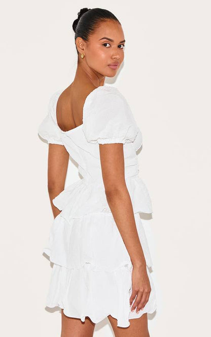 PrettyLittleThing Crinkle Cup Detail Tiered Skirt Skater Dress