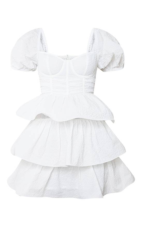PrettyLittleThing Crinkle Cup Detail Tiered Skirt Skater Dress