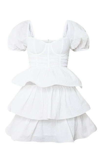PrettyLittleThing Crinkle Cup Detail Tiered Skirt Skater Dress
